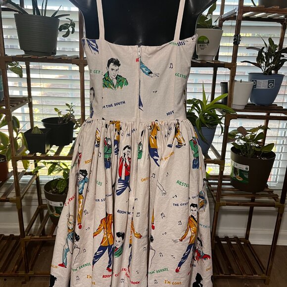 Bernie Dexter Rockabilly Idol Dress Elvis Print Cotton Fit and Flare Size S - Picture 2 of 7